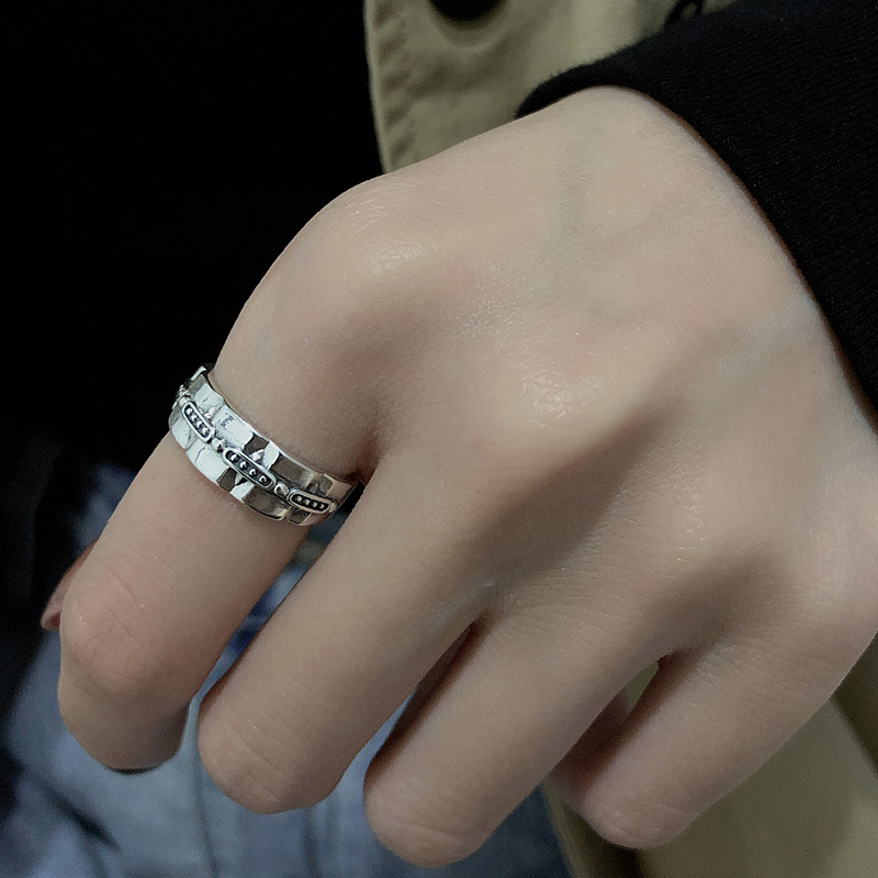 S925 Sterling Silver Retro Simple Line Geometric Ring