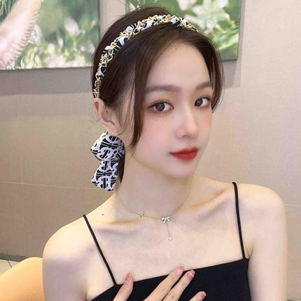 Water Drill Chain Floral Ribbon Headband Black - Shop at LoveMi