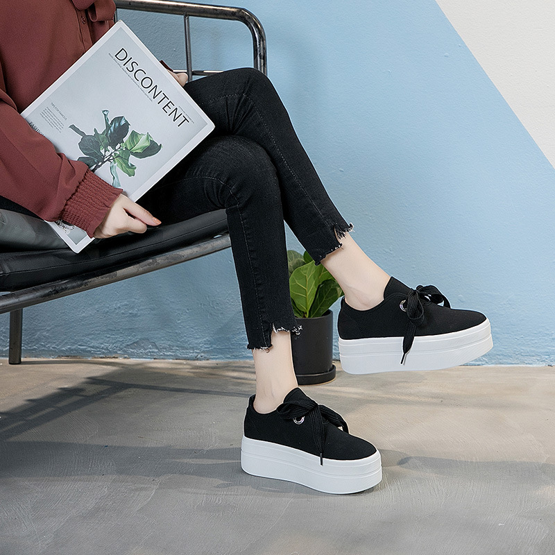 Inner Increase Platform Shoes Canvas Breathable Lace-up Single Shoes Fashion