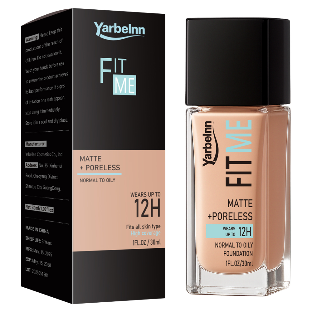 Matte Poreless Foundation, Full Coverage Conceal Acne Marks, Long Lasting Oil Control Face Makeup Base, 30ml