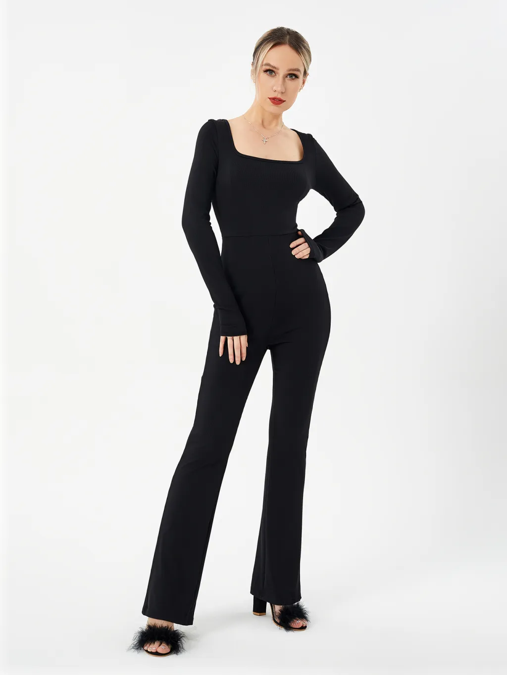 Women's Loose Casual High Stretch Jumpsuit - Black