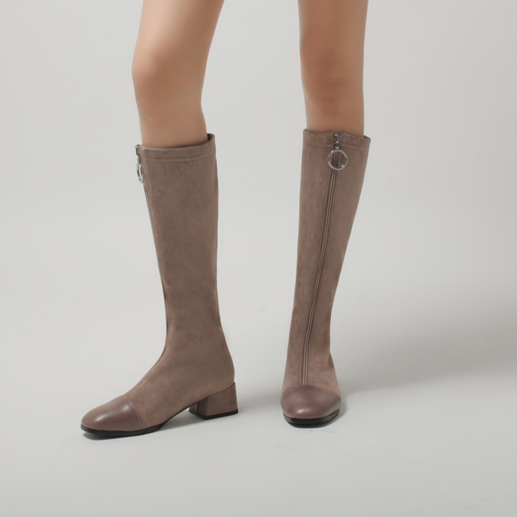 Square Heel Korean Zipper High Boots Khaki - Shop at LoveMi