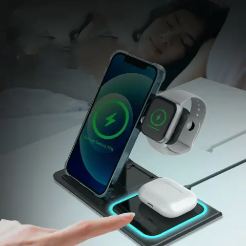 Three-in-one Wireless Charger Electrical Foldable Double Wire Ambience Light