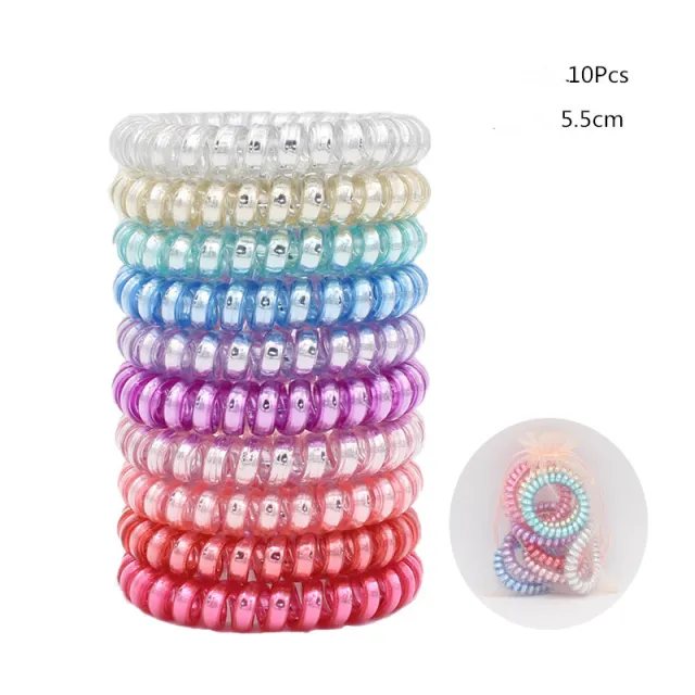 Candy colored Large Telephone Cord Hair Tie 10 Cans, High Elasticity, Not Easy To Break, Simple Restraint Hair Tie Metal Bright Color Bag - Shop at LoveMi