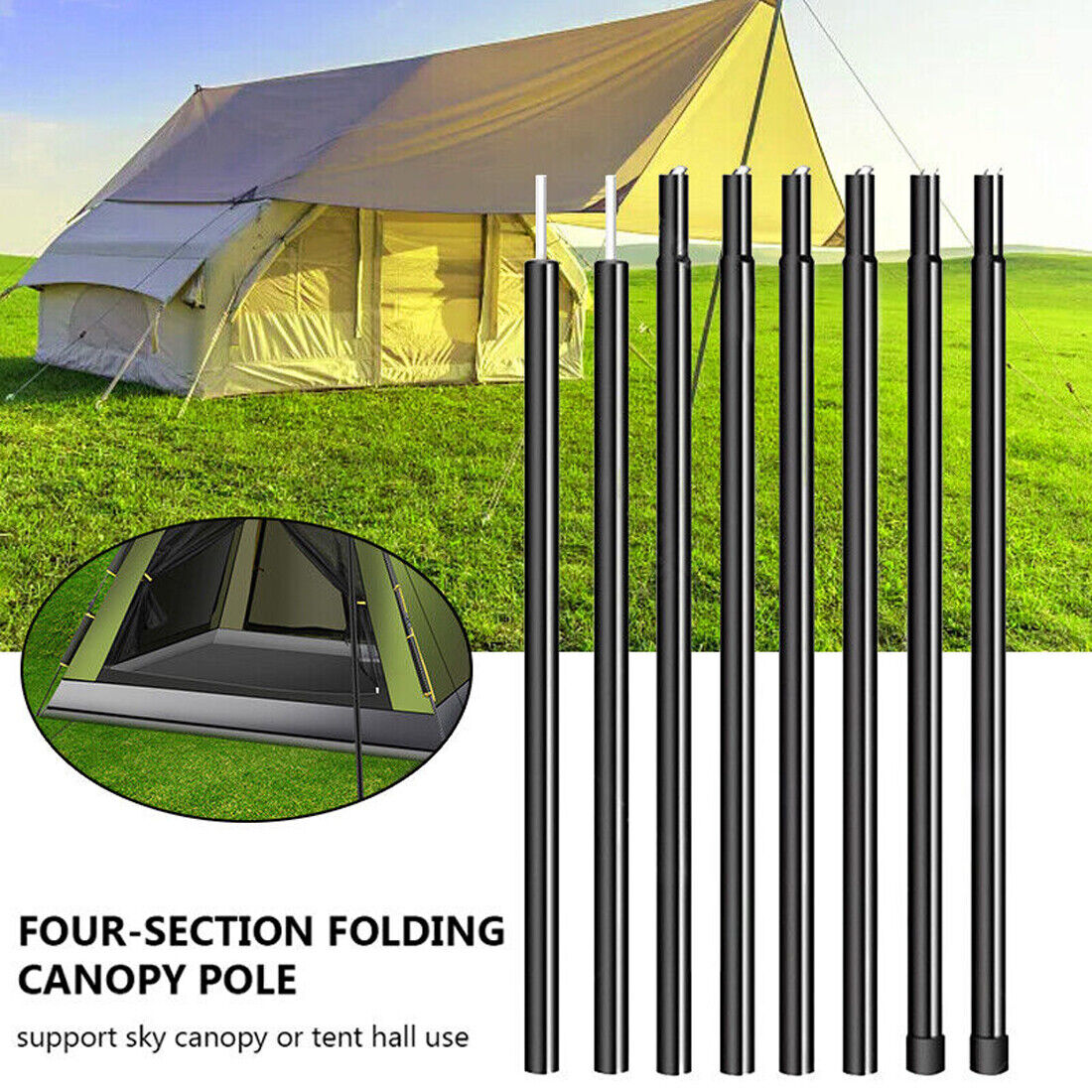 2x200cm Tent Poles Universal Telescopic Adjustable Steel Awning Canopy Tarp Pole 9