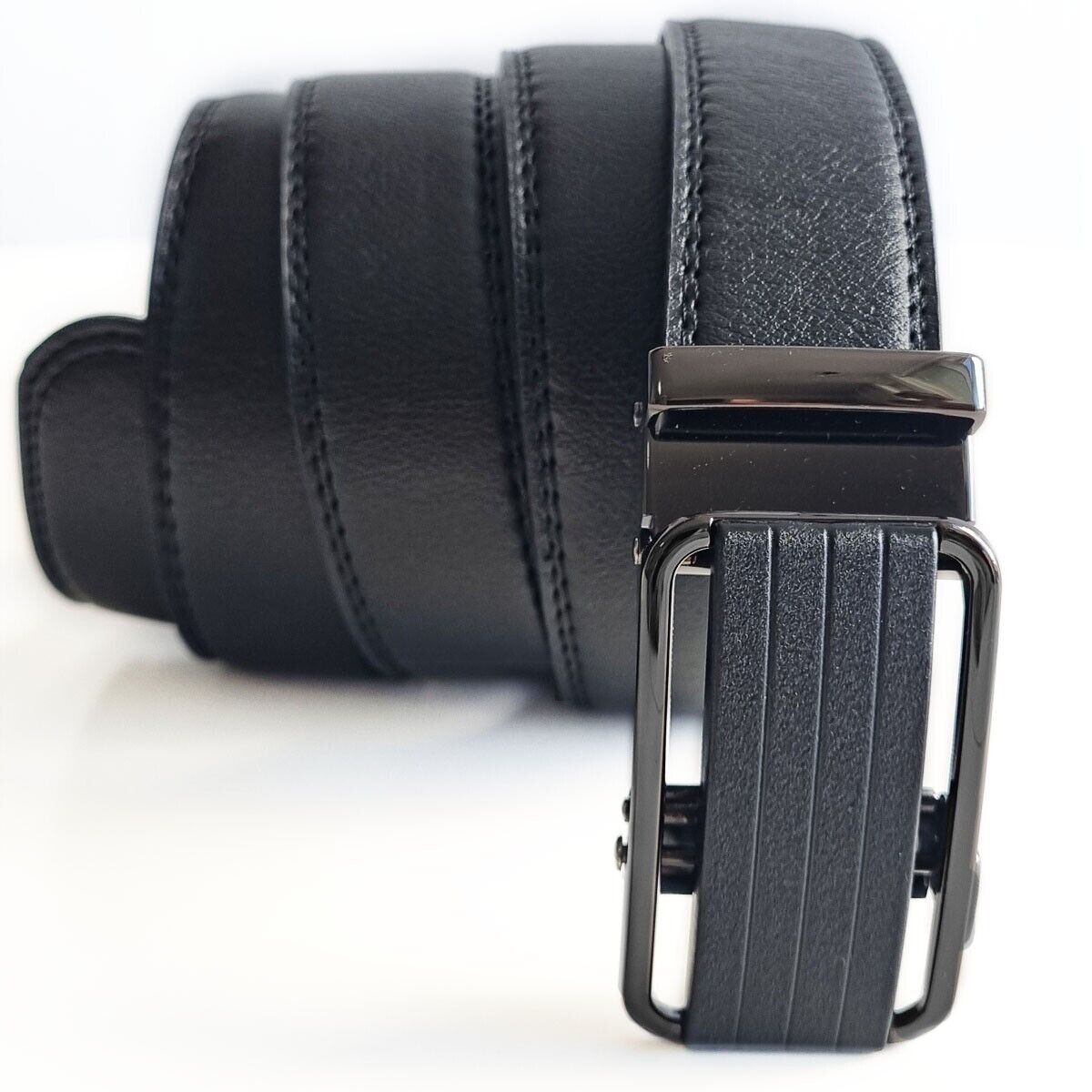 Men's Microfiber Leather Ratchet Belt with Slide Buckle, shipping details, features, and benefits of the product.