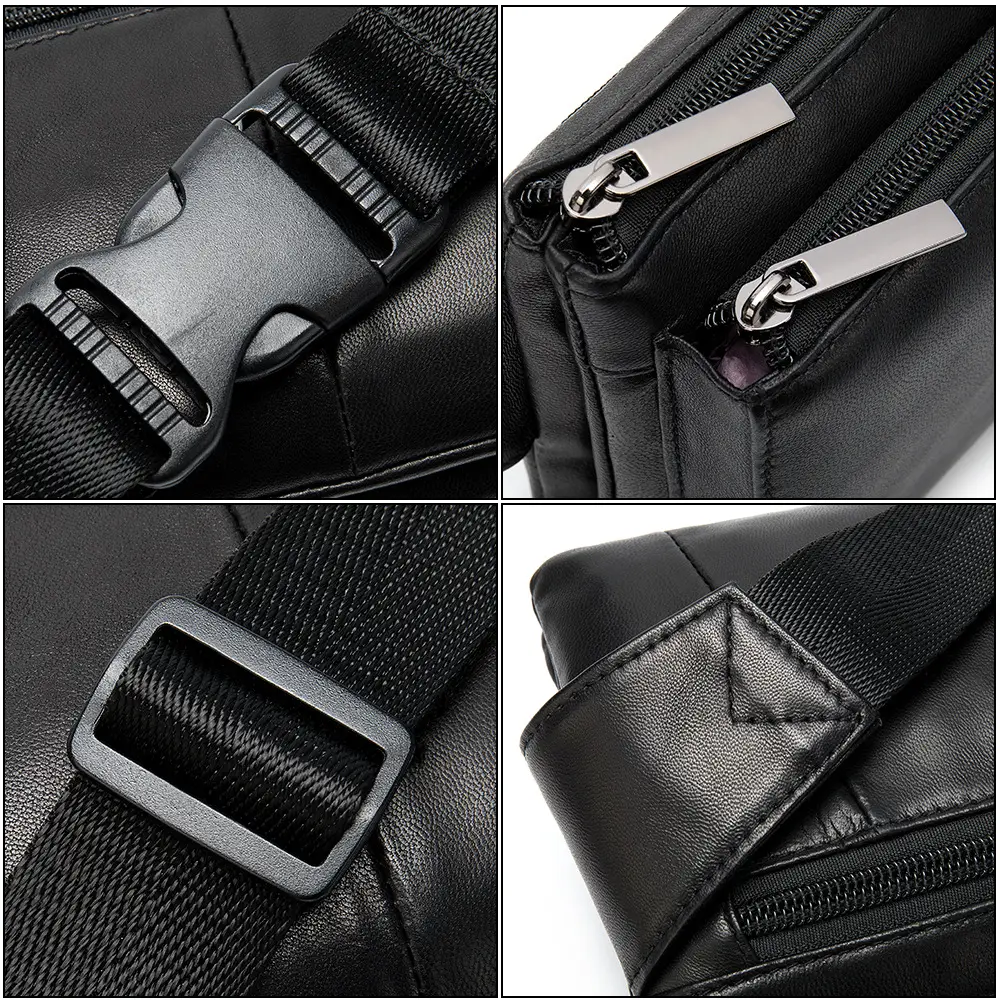 Simple Men's Leather Bag Sports Pure Color Retro