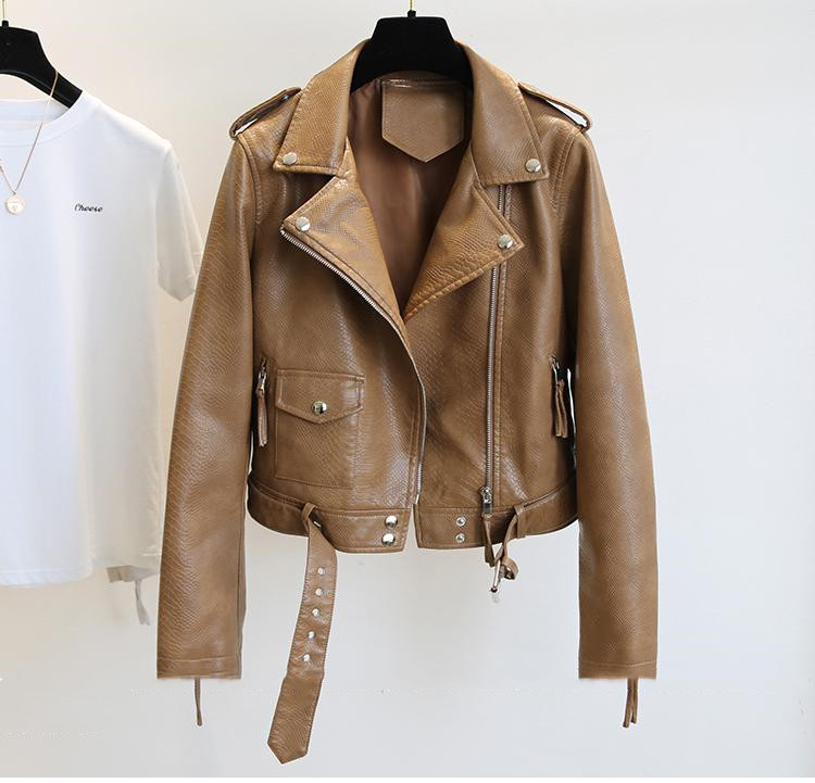 Women's Short Leather Jacket Spring And Autumn Brown - Shop at LoveMi