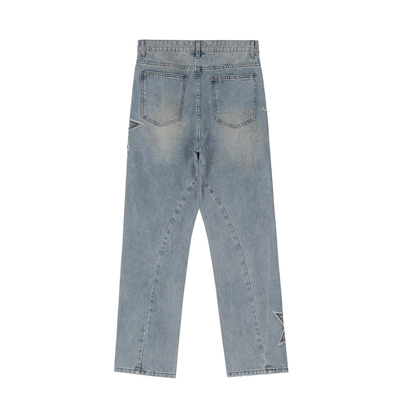 Street Trend Patch Pentagram Cat Whisker Embroidered Jeans Men