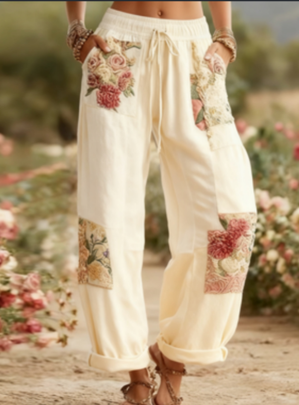 Embroidered Patchwork Loose Casual Pants — image 1