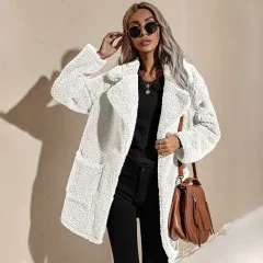 Long Plush Faux Fur Casual Women's Coat - Apricot - View 1