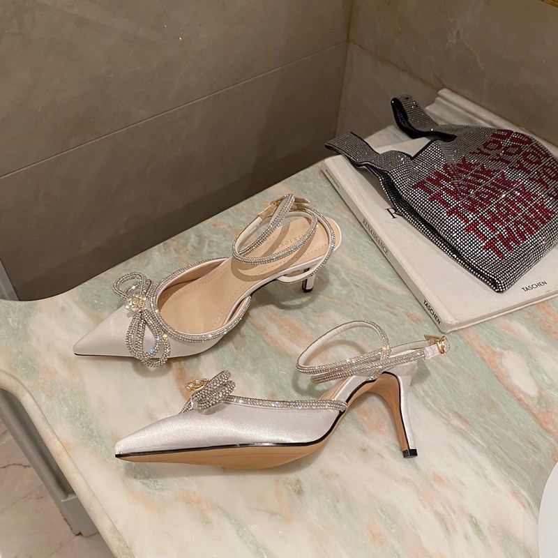 Women's European And America Bow Pointed Toe Stiletto Sandals Silver - Shop at LoveMi