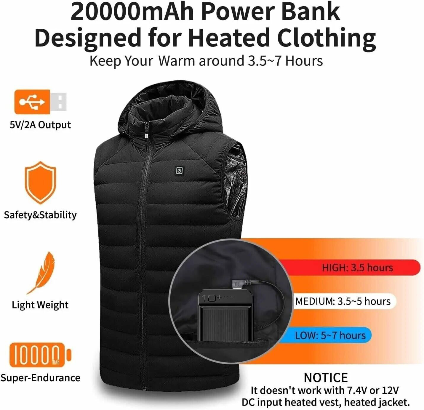 POWER BANK FOR ELECTRIC HEATED VEST JACKET BODY WARMER USB 5V 2A BATTERY PACK UK