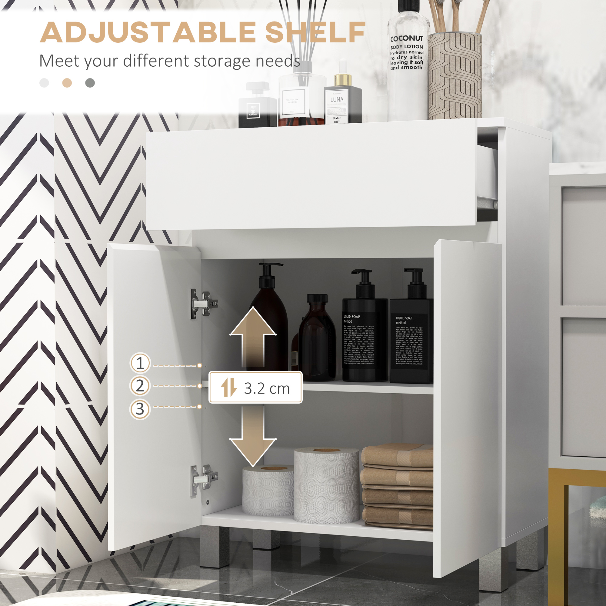 Independent Bathroom Cabinet, High Gloss Storage With Door And Adjustable — image 4