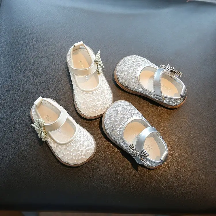 2026 Spring Summer New Baby Girl First Walker Shoes, Hollow Bow Soft Sole Outdoor Princess Shoes