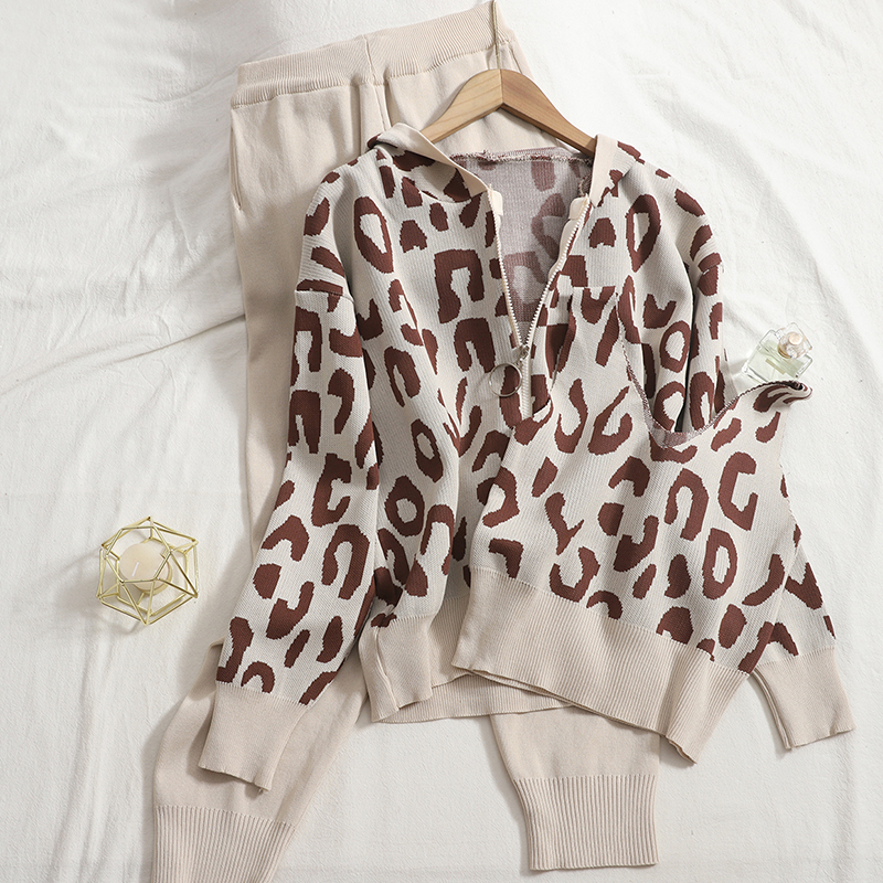 Three-piece Leopard Print Three-piece Vest And Hooded Cardigan