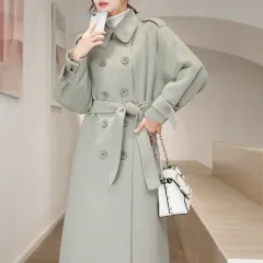 Women's Cashmere Mid-length Over-the-knee Straight High-end Woolen Coat - Avocado Green - View 1