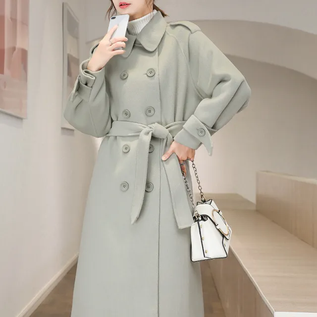 Women's Cashmere Mid length Over the knee Straight High end Woolen Coat Avocado Green - Shop at LoveMi