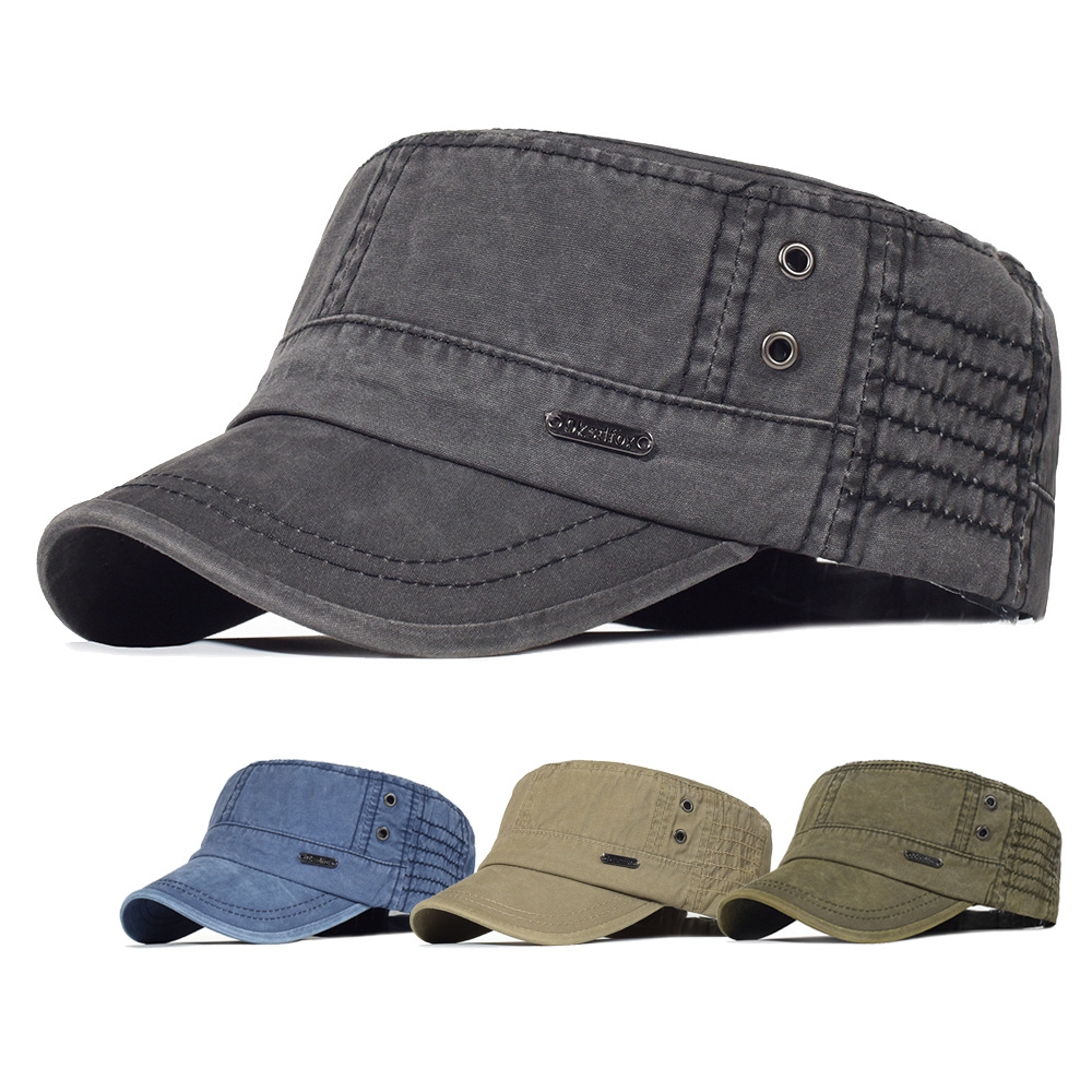 Pure Color Washed Cotton Army Outdoor Sun Hat Mountaineering Peaked Cap