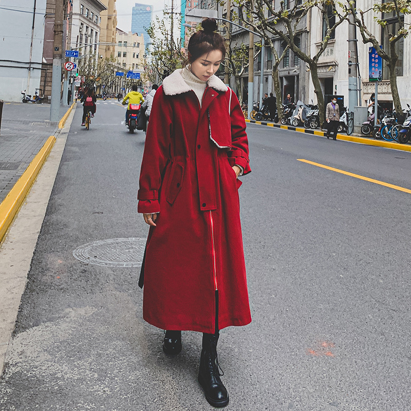 Women's Lambs Wool Contrasting Lapel Parker Cotton Jacket