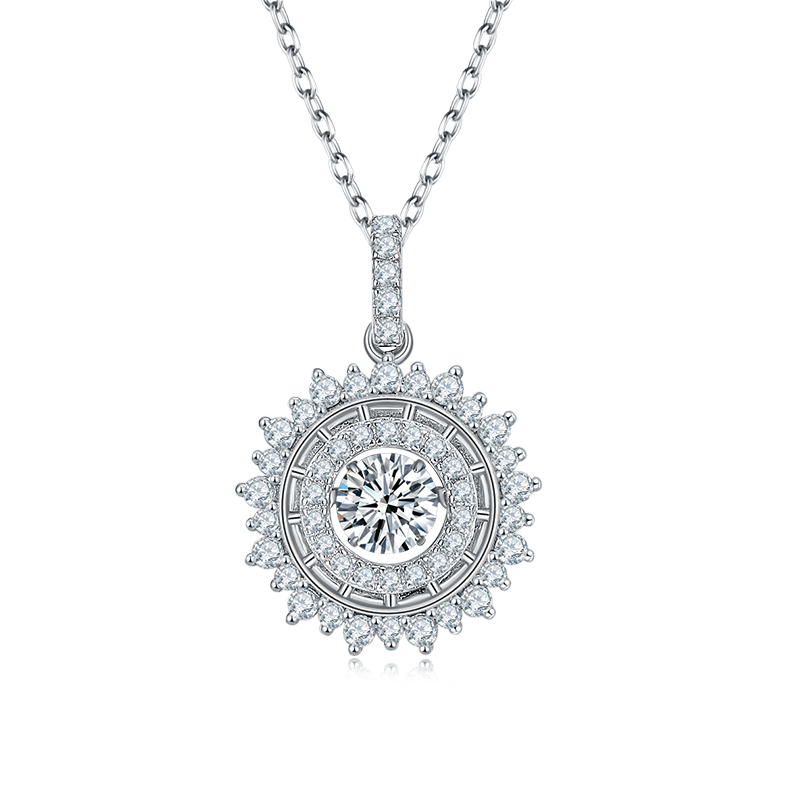 S925 Sterling Silver 0.5ct D Color VVS1 Moissanite Sunburst Halo Necklace 45cm Platinum Plated GRA Certified Gift Box