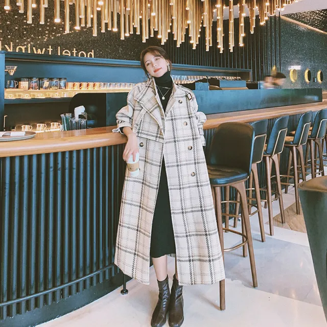 Women's Loose And Thick Mid length French Plaid Woolen Coat White - Shop at LoveMi