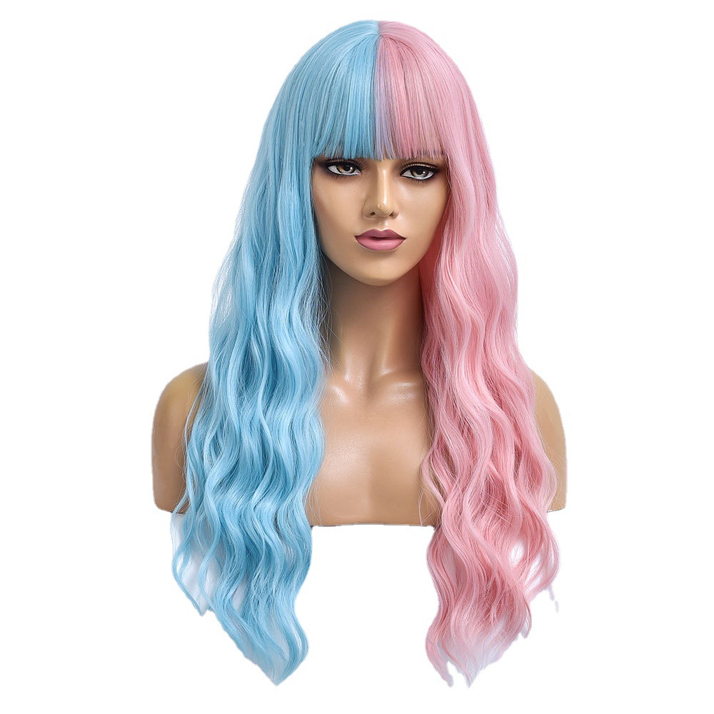 Women's Blue Pink Long Curly Hair Chemical Fiber Wig Tb2020022 5 - Shop at LoveMi