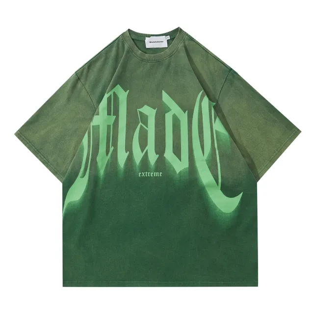 Street Basics Large Letter Print Loose Short Sleeve T Shirt Green - Shop at LoveMi