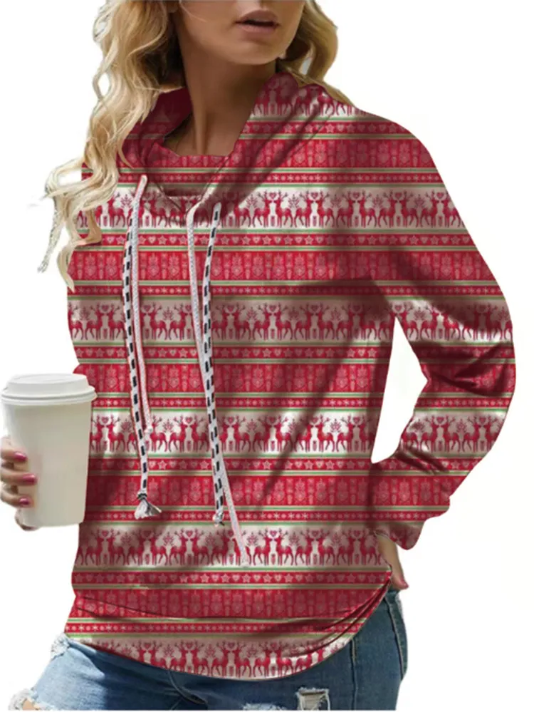 High-necked Double Drawstring Loose-fit Women's Sweater - Sika Deer-2Xl
