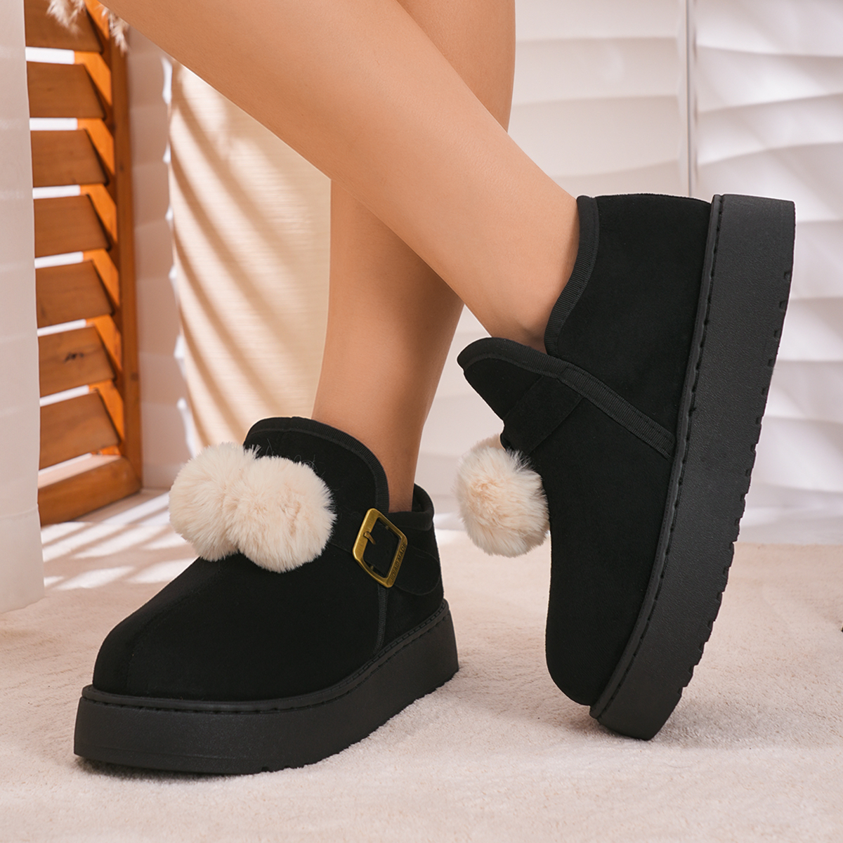Fleece-Lined Slip-On Snow Boots