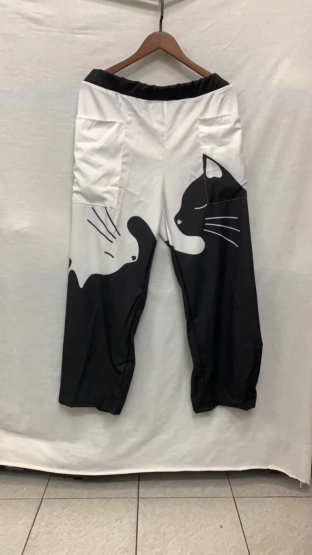 Printed Elastic Waist Wide Leg Pants For Home