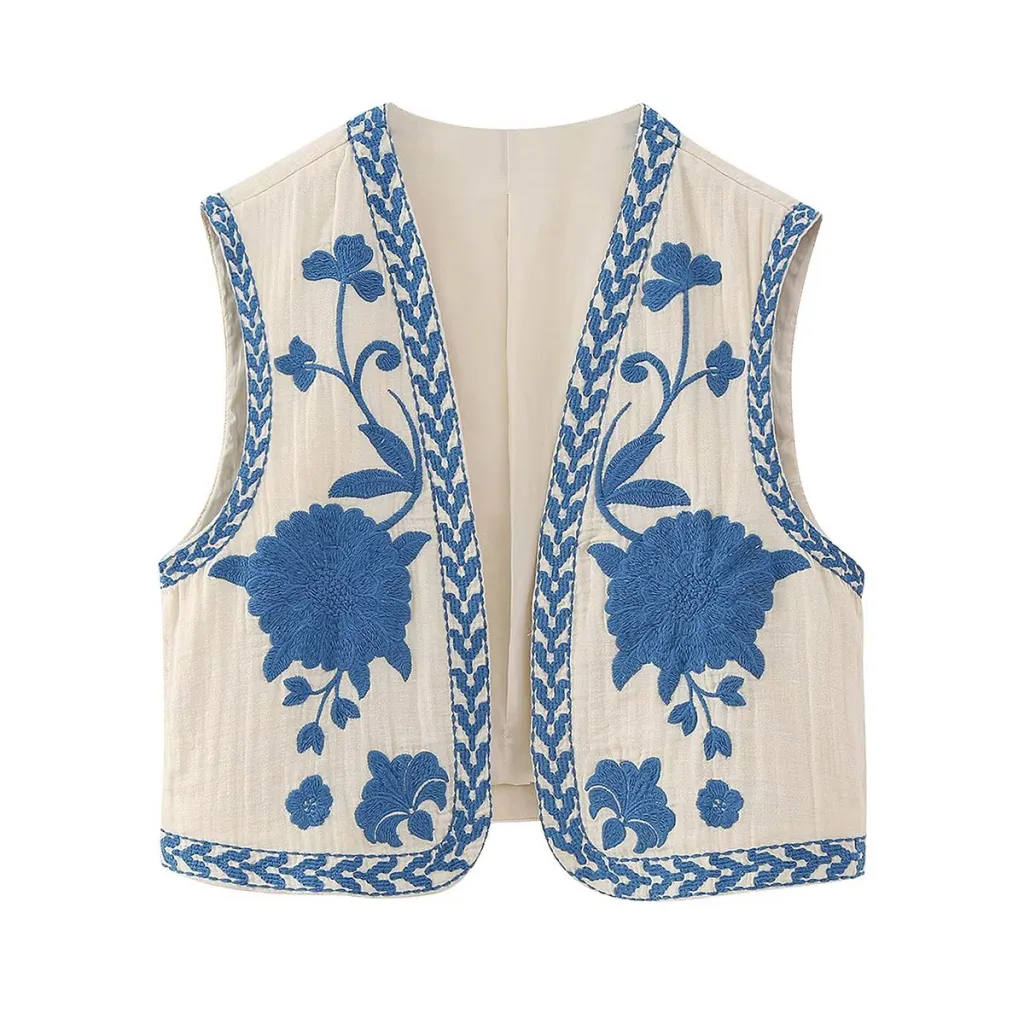 New Women's Embroidered Cardigan Vest - Red