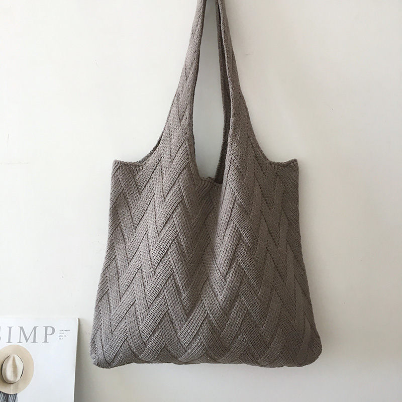 Avocado Green Knit Tote One-Shoulder Sweater Bag