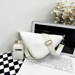 Women's Oxford Fabric Texture Triangle Bag - White - View 1