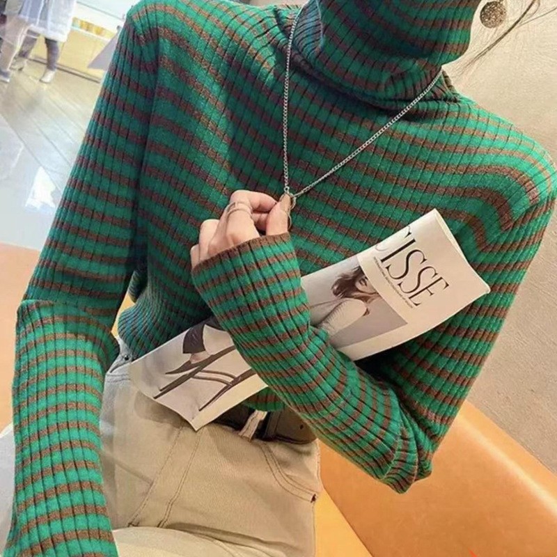 Title 6, Striped Turtleneck Bottoming Shirt Women