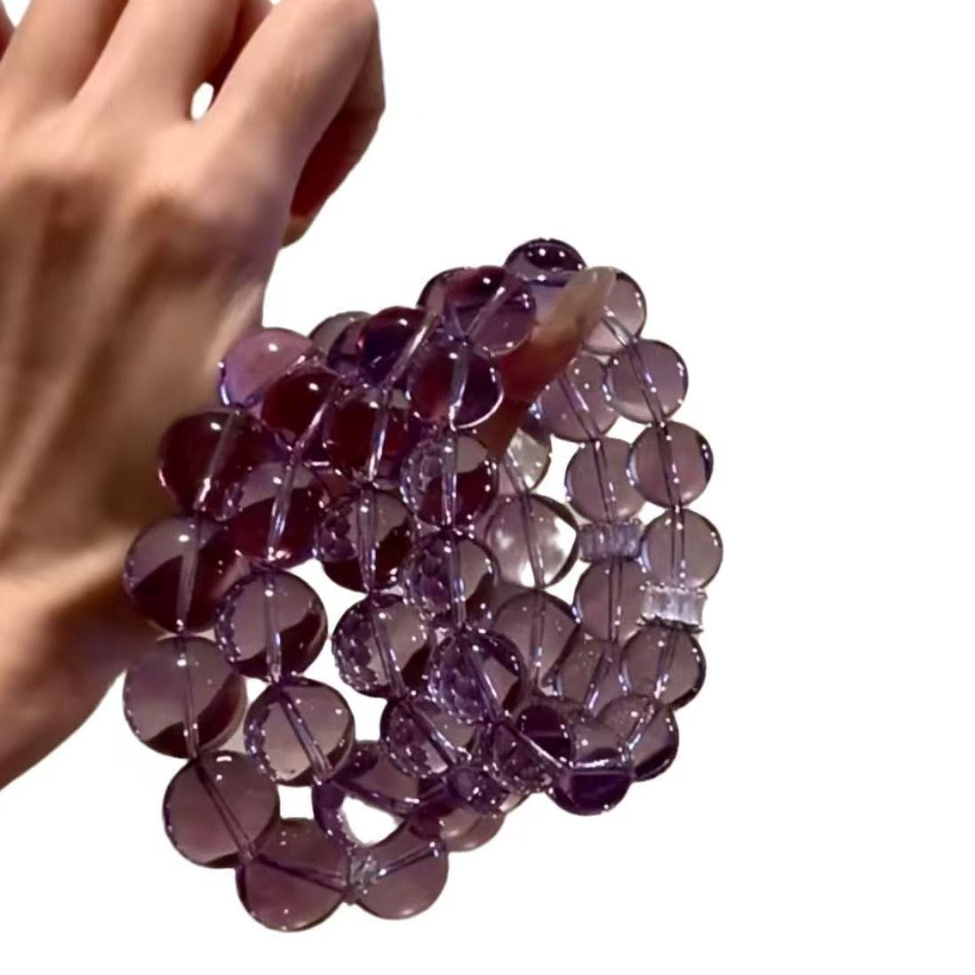 Natural Amethyst Bracelet Multi Layer Round Beaded Chain Energy Jewelry For Women