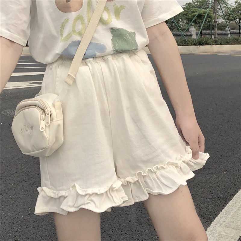 College Style All-match Elastic Waist Ruffled Pants