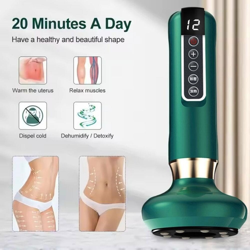 12 Levels Electric Cupping Massager Vacuum Suction GuaSha Anti Cellulite Beauty  Green