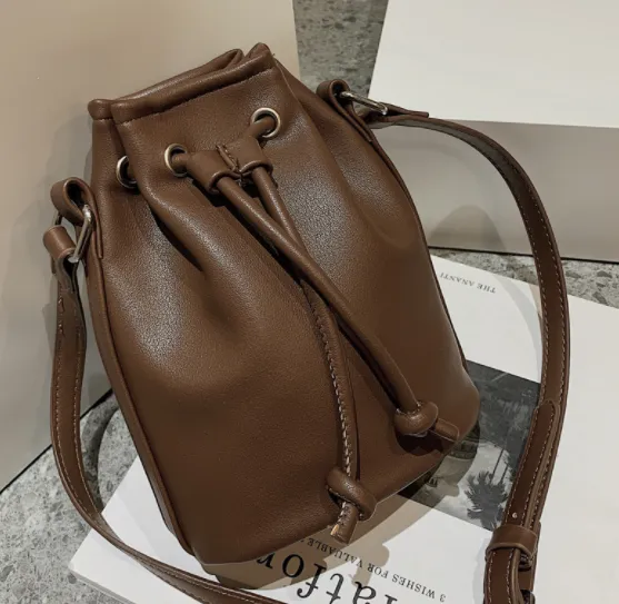 Mini Small Texture Women's Bucket Bag Brown - Shop at LoveMi