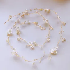 Korean Bride Handmade Pearl Crystal Hairpin Pin U-shaped Clip - Gold Copper Wire - View 1