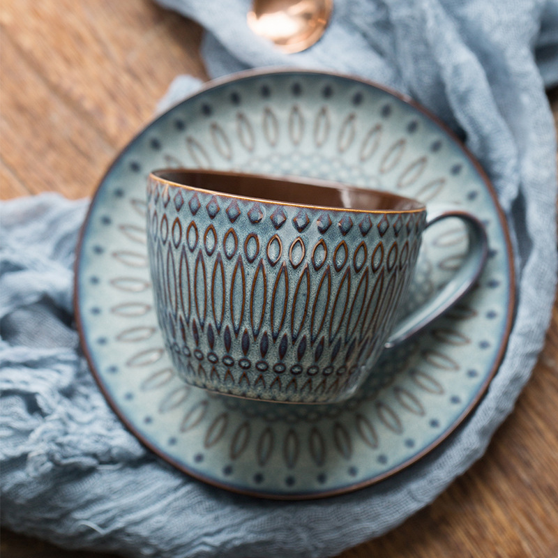 Title 7, Mug Ceramic Embossed Coffee Cup And Saucer Vint...