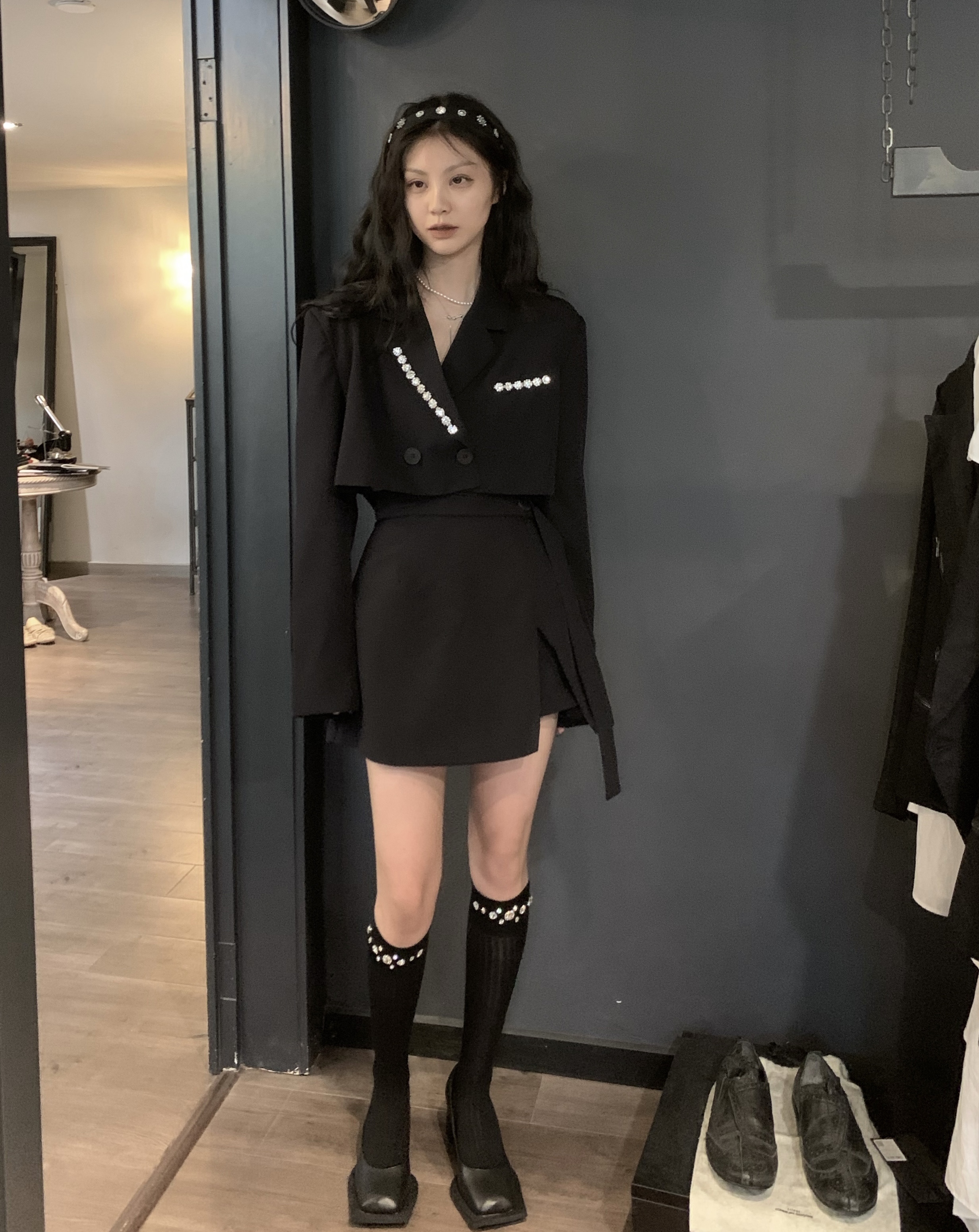 Women's Black Suit Top Split Skirt Temperament Fashion Two-piece Set