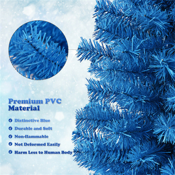 6FT Artificial Christmas Tree - 520 Branch Tips, Blue/Pencil Shape Design, Eco-Friendly PVC + Sturdy Metal Stand-19