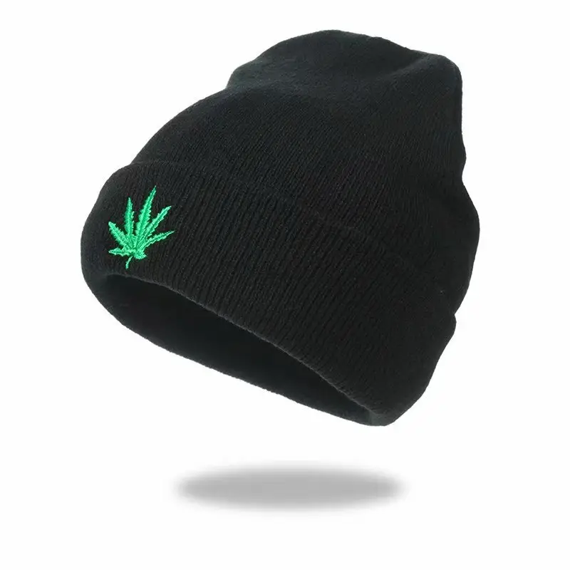 Men and Women Maple Leaf Embroidered Knitted Hat Caps