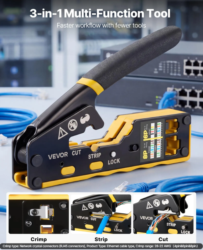 Outil de sertissage VEVOR, pince à sertir ethernet RJ45-RJ11-RJ12 – Image 9