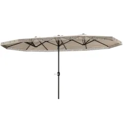 15ft Rectangle Patio Umbrella Extra Large Outdoor Umbrella With Fringe And Crank Handle, Cream White - Cream White - View 1