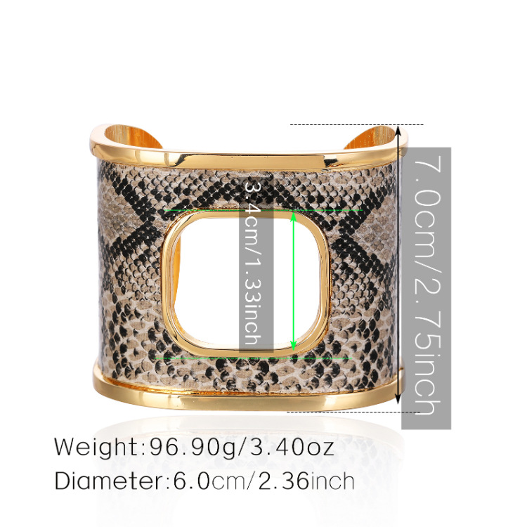 Wide Side Alloy  Leather Fashion Women's Hollow Bracelet