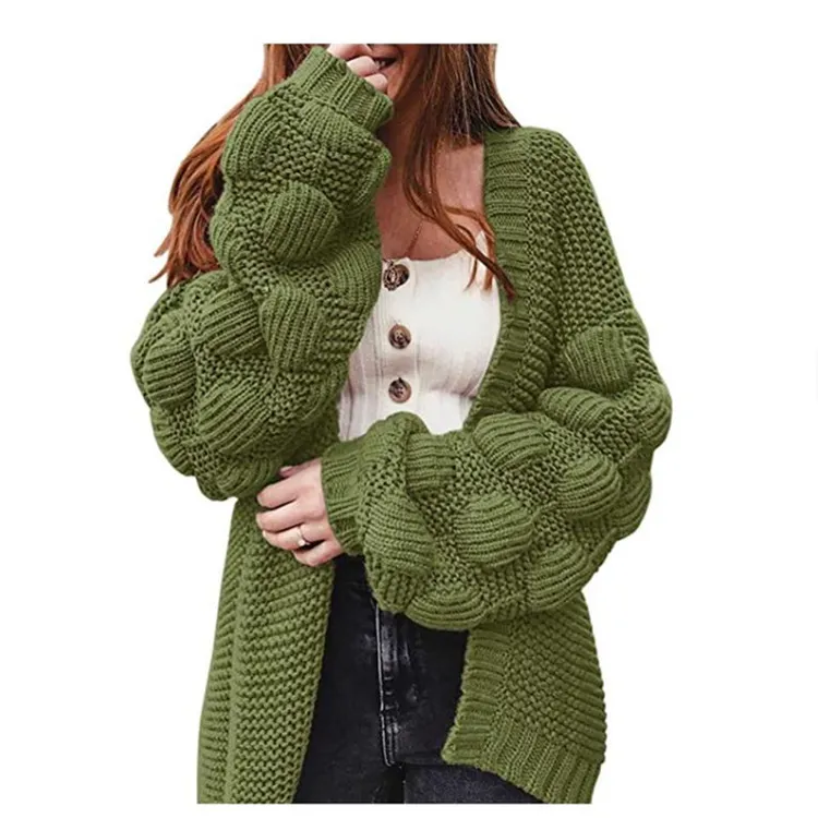 Cute Thick Sweater Long Pompom Cardigan - Army Green
