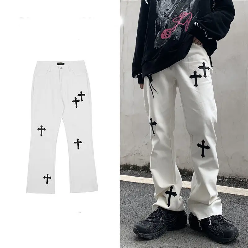 Fashion Casual Loose Straight-leg Cross Jeans