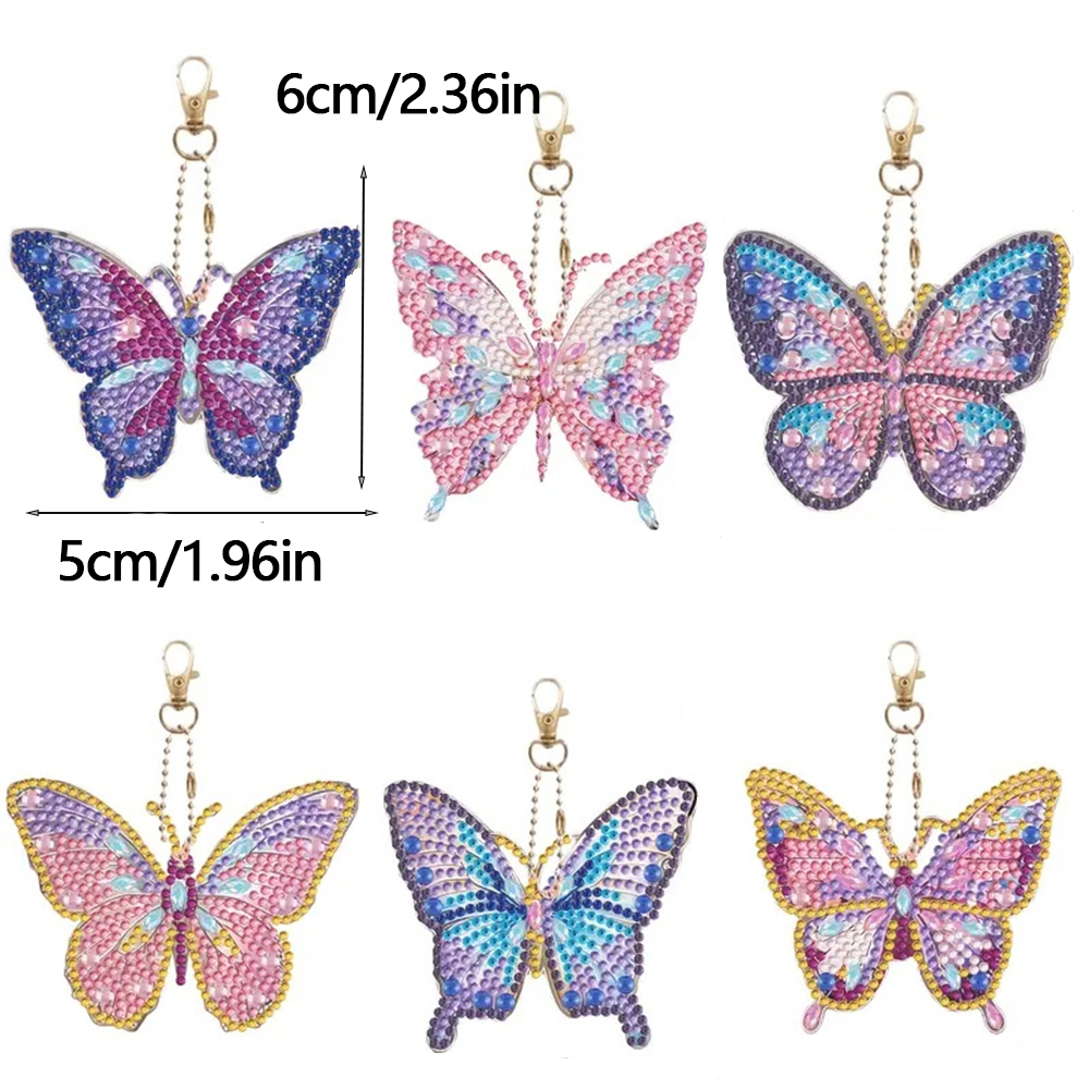 DIY Diamond Painting Keychain - Butterfly Pattern, DIY Decoration, Diamond Kit Craft Supplies, Handmade Mosaic Painting Keychain DIY Set Suitable For Beginners, Creative Handmade Craft Gift S